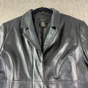Croft & Barrow Lambskin Leather Coat Womens L Black Long Trench Jacket 90s Retro